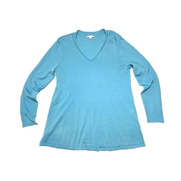 J. Jill Merino Wool V-Neck Sweater Sky Blue Soft Pastel Rolled Neck Women Size M - Picture 4 of 11